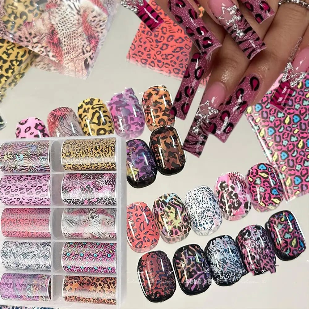 10 Rollen 4*50 cm Sexy Leopardenmuster Nagelfolie Transferaufkleber Wildtier Haut Abziehbilder Y2K Hot Girl Leopard Nail Art Dekorationen Image
