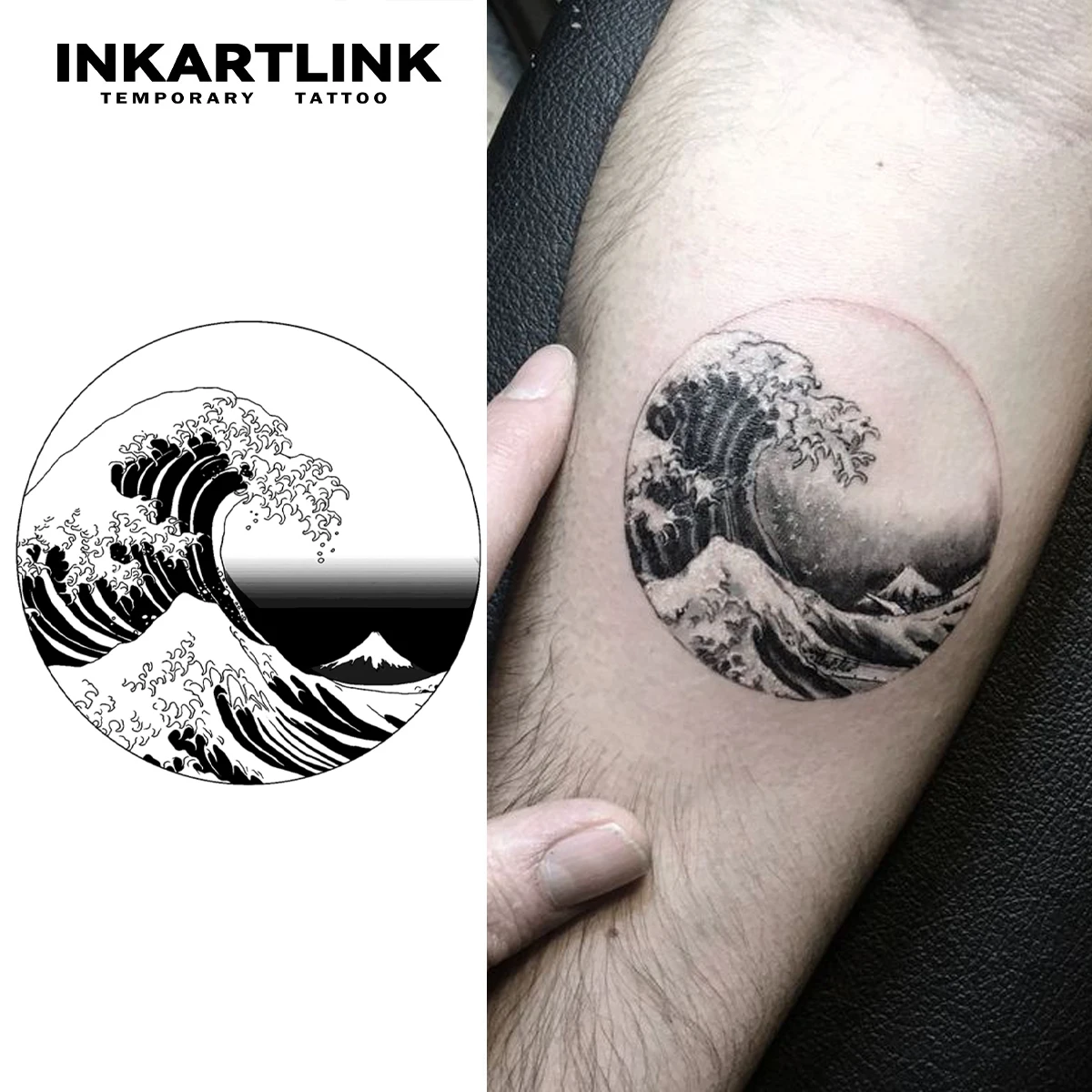 Ukiyo-e Ocean Wave temporärer Tattoo-Aufkleber, wasserfestes magisches Tattoo, hält bis 15 Tage gefälschtes Tattoo, semi-permanentes Tattoo Image