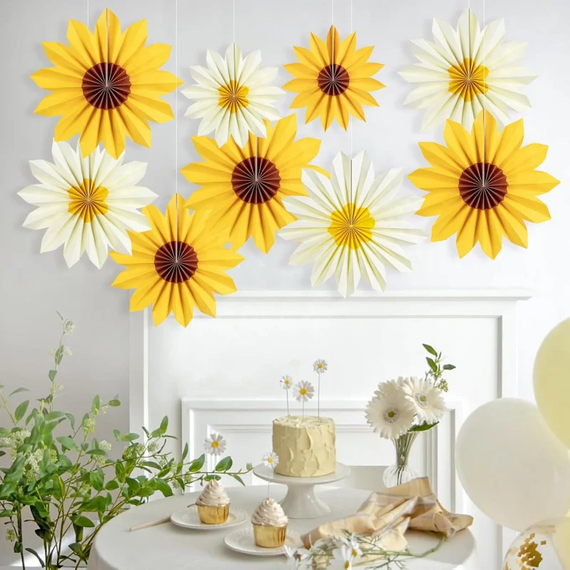 Sonnenblumen-Party-Dekoration, Sonnenblumen-Geburtstags-Papierfächer, Pinnwand-Dekoration, hängende Sonnenblume, Mottoparty-Zubehör, Babyparty Image