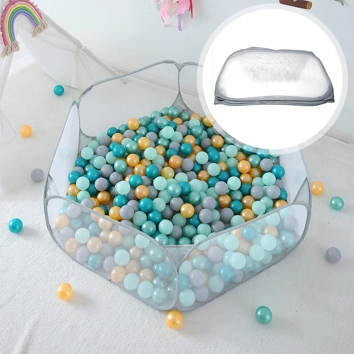 Baby-Ozean-Ballbecken, tragbar, niedlich, für Kinder, Bällebad, einfach zusammenklappbar, für Kleinkinder, Ozeanball, Spielbecken, für drinnen und draußen, Bälle nicht im Lieferumfang enthalten Image