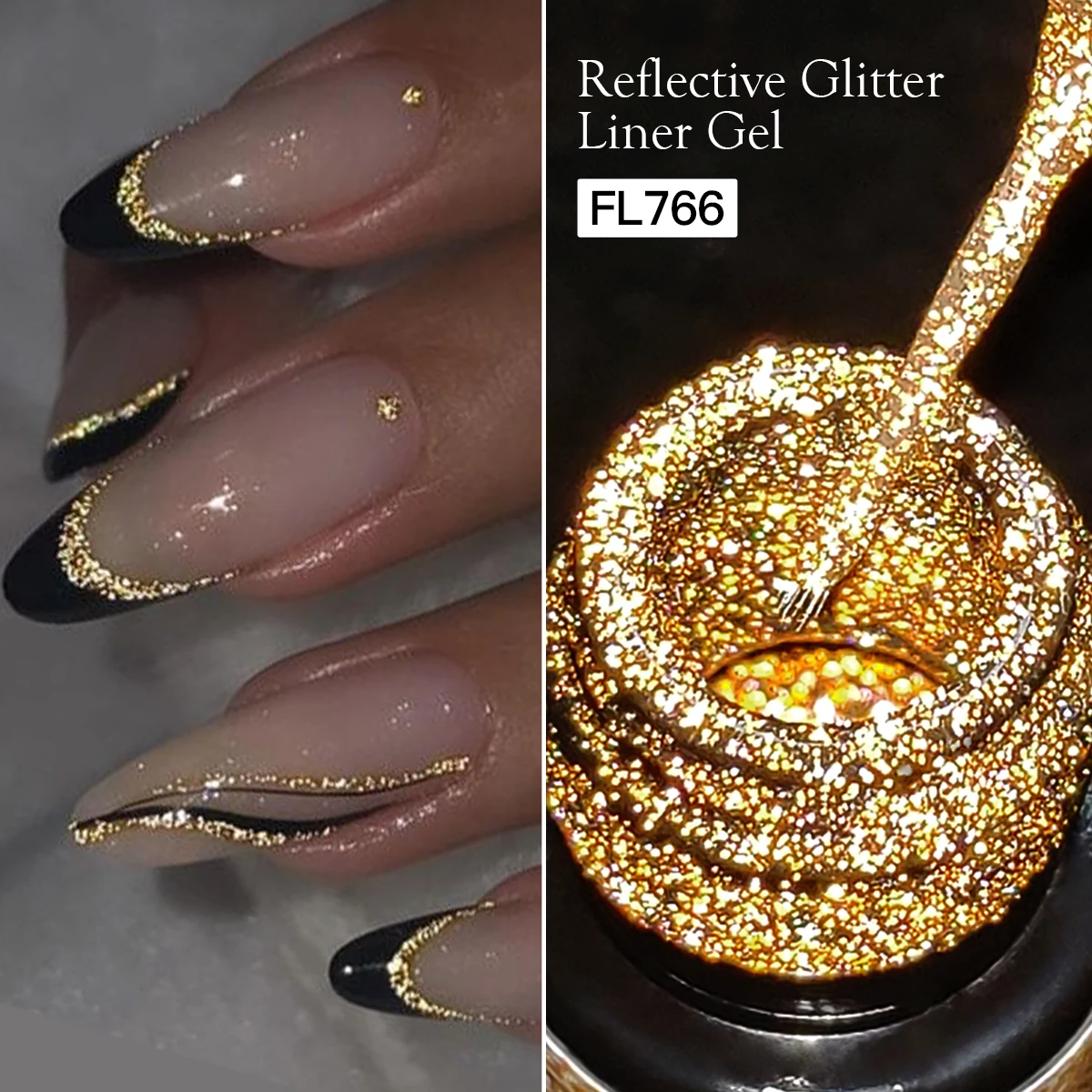 Gold Silber Reflektierende Glitter Liner Gel Nagellack Funkelnden Semi Permanent Superflash Pull Linie Graffiti Nagel Malerei UV Gel Image