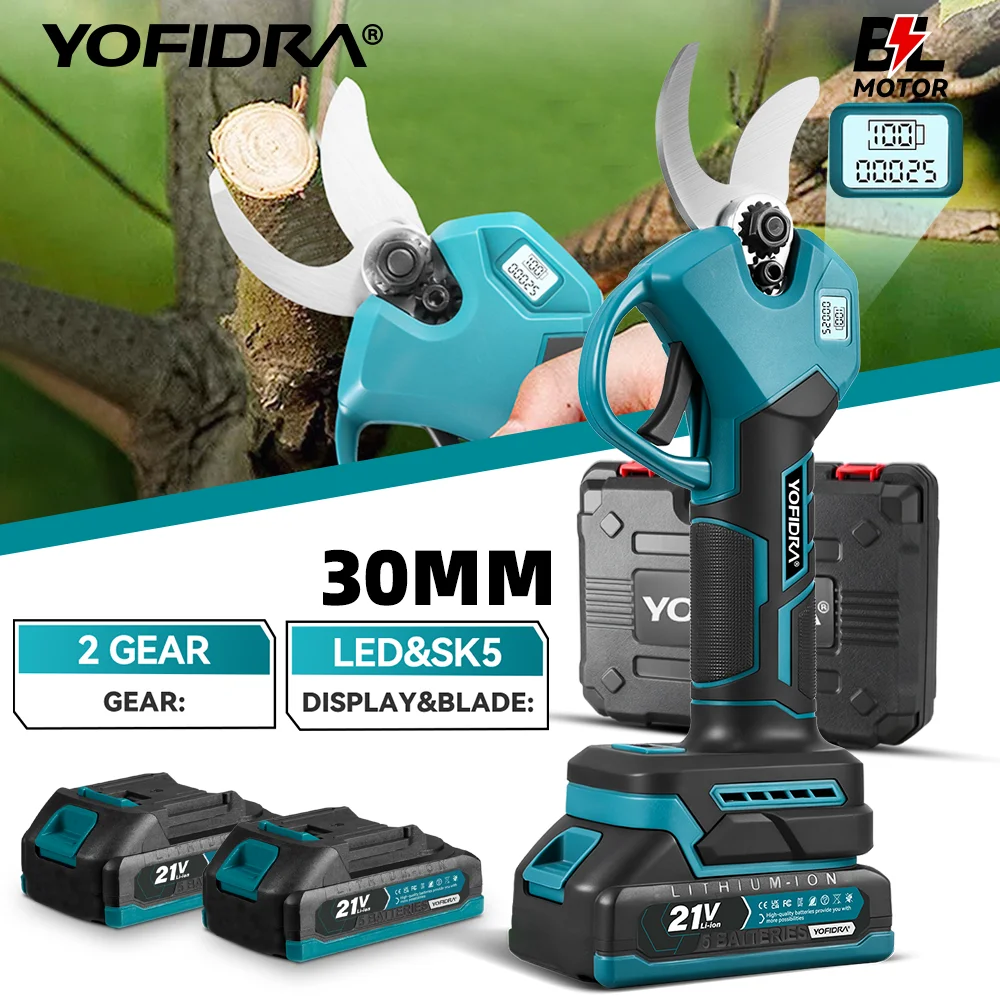 YOFIDRA 30mm 2-Gang Bürstenloser Elektrischer Astschneider Kabellose Baumschneide-Elektroschere für Makita 21V Akku Image