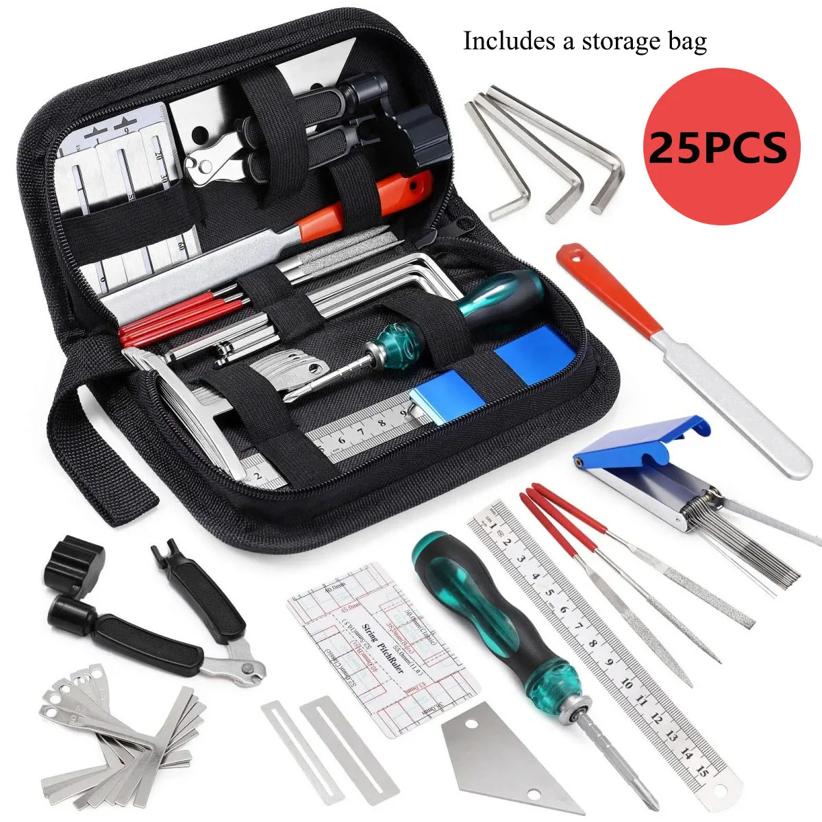 Miwayer 25-teiliges Set-Set für Gitarren-Reparaturwerkzeuge mit Tragetasche, perfektes Geschenk für Liebhaber von Musik- oder Saiteninstrumenten Image