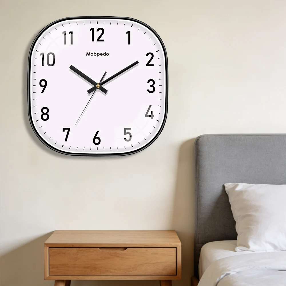 Quadratische Quarz-Wanduhr, elegantes Zifferblatt, klares Schwarz, digital, modern, für Wohnzimmer, Küche, Büro, Heimdekoration, einfacher Stil