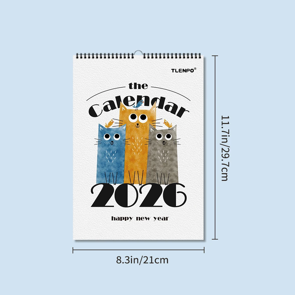 1 Stück Wandkalender mit Katzenmotiv 2026 – Design im Cartoon-Stil, mit 12 verschiedenen Mustern, geeignet als Geschenk zum Geburtstag Image