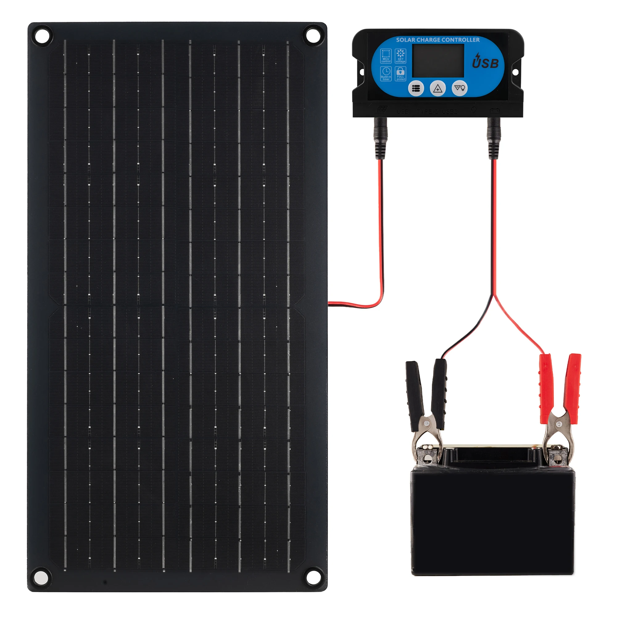 16W Solarpanel-Ladegerät-Set mit 12V Solarregler 5V USB Typ-C Dual-Ausgang für 12V Batterie Handy Tablet Powerbank Outdoor Image