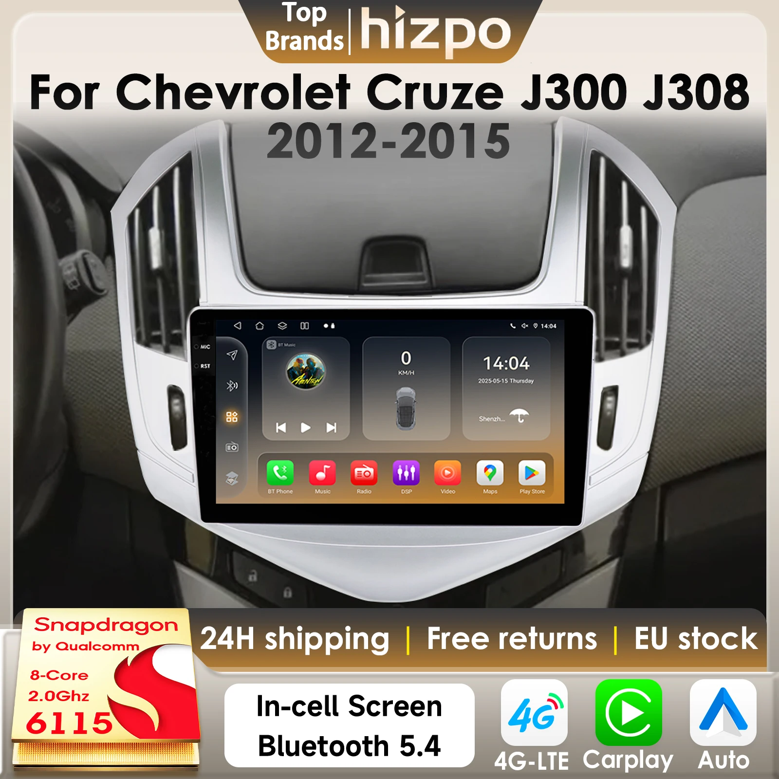 Hizpo 8G 128G 2Din Android 14 Autoradio Für Chevrolet Cruze J300 J308 2012-2015 Auto Multimedia GPS 4G Carplay Von Snapdragon 6115 Image