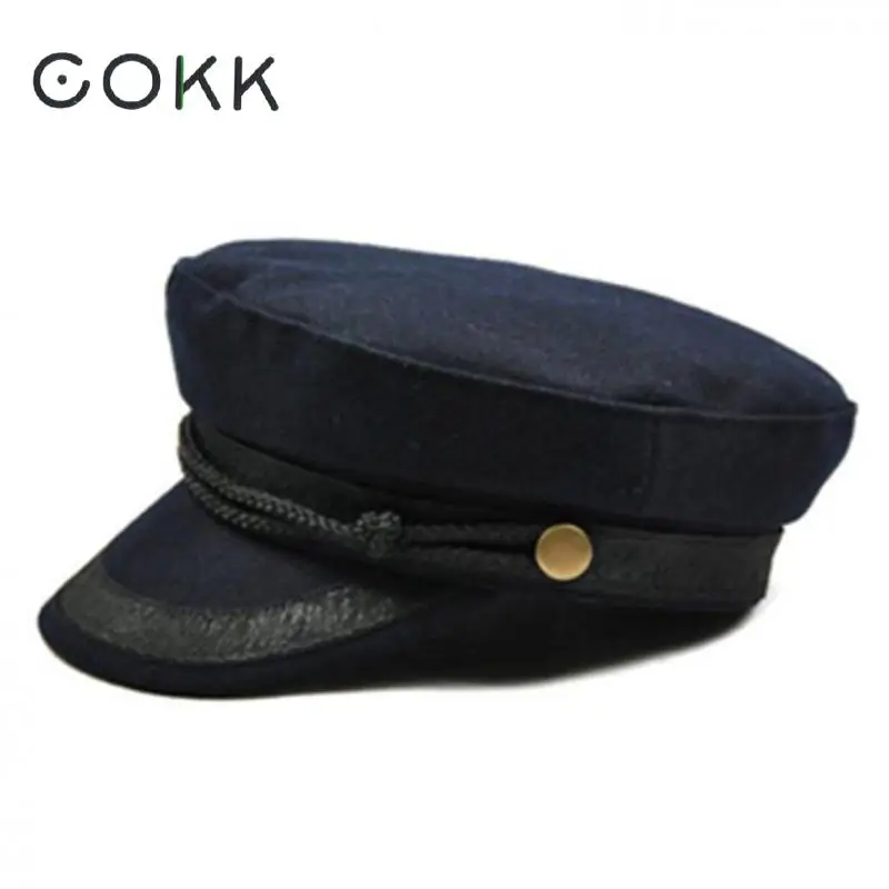 COKK Military Hut Schwarz Hüte Für Frauen Damen Militärische Flache Top Hut Kappe Weiblichen Gorras Frau Britischen Stil Navy Grau Image