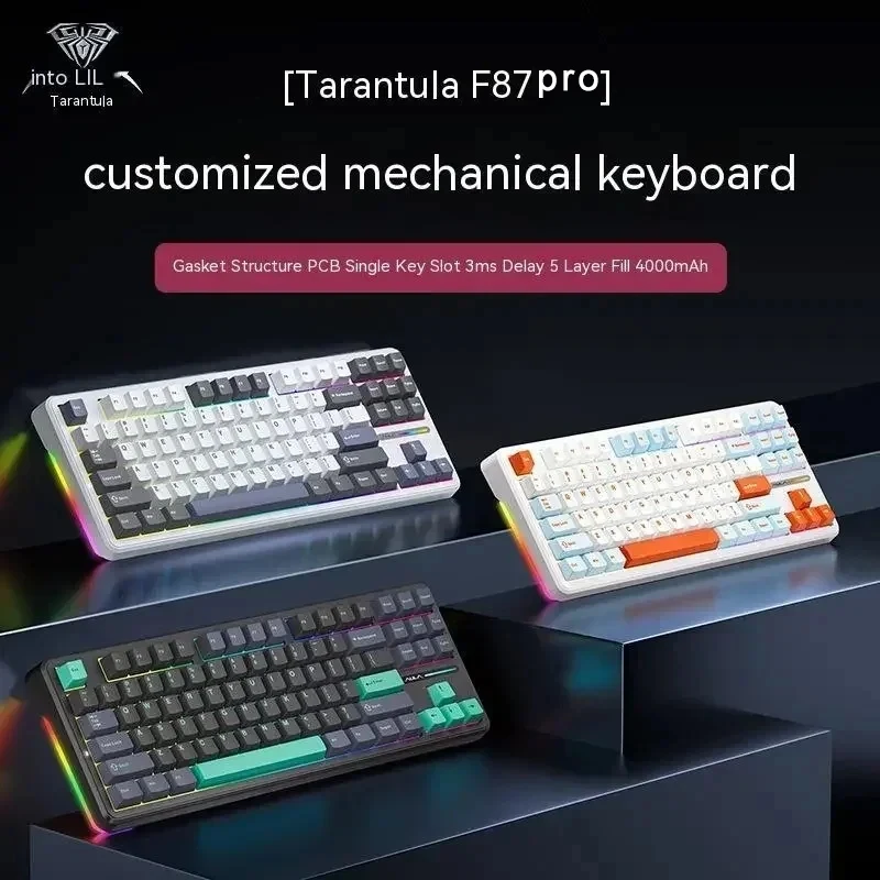 AULA F87Pro Mechanische Tastatur, 2,4 g/USB/Bluetooth, Tri-Modus, kabellos, 87 Tasten, 5-lagige Schalldämpfungsfüllung, geeignet für Gaming + Tipping Image