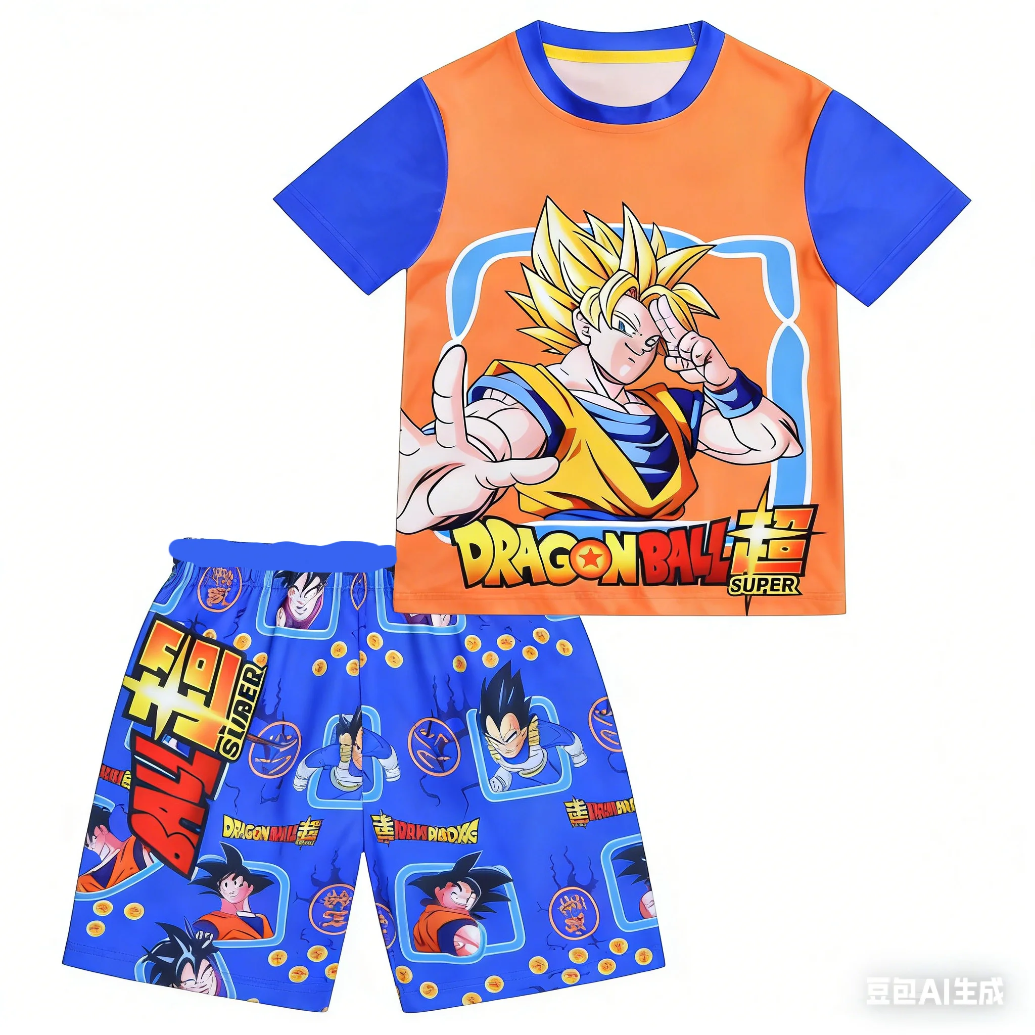 Goku Super Saiyan Pyjama für Erwachsene und Kinder, Dragon Ball 3D-Druck, Zweiteiliges Loungewear-Set, T-Shirt, Shorts Image