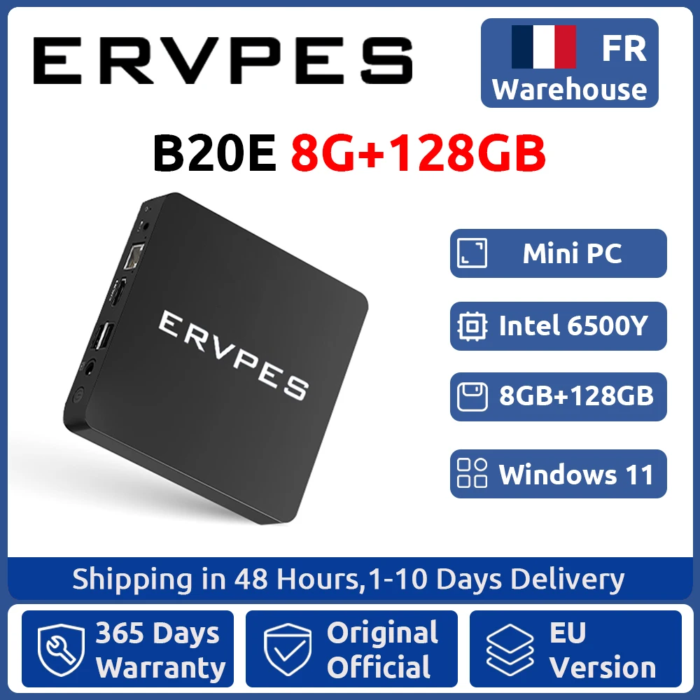 ERVPES Mini-PC B20E Windows 11 Pro 8GB RAM 128GB SSD Intel 6500Y Micro-Desktop-Computer Dual-Band WLAN Mini-PC