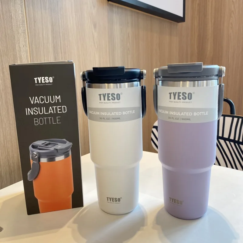 900 ml Tyeso Edelstahl Kaffeetasse kalt und heiß Doppelschicht isolierte Tasse Tumbler Thermo Wasserflasche Auto Reisebecher Image