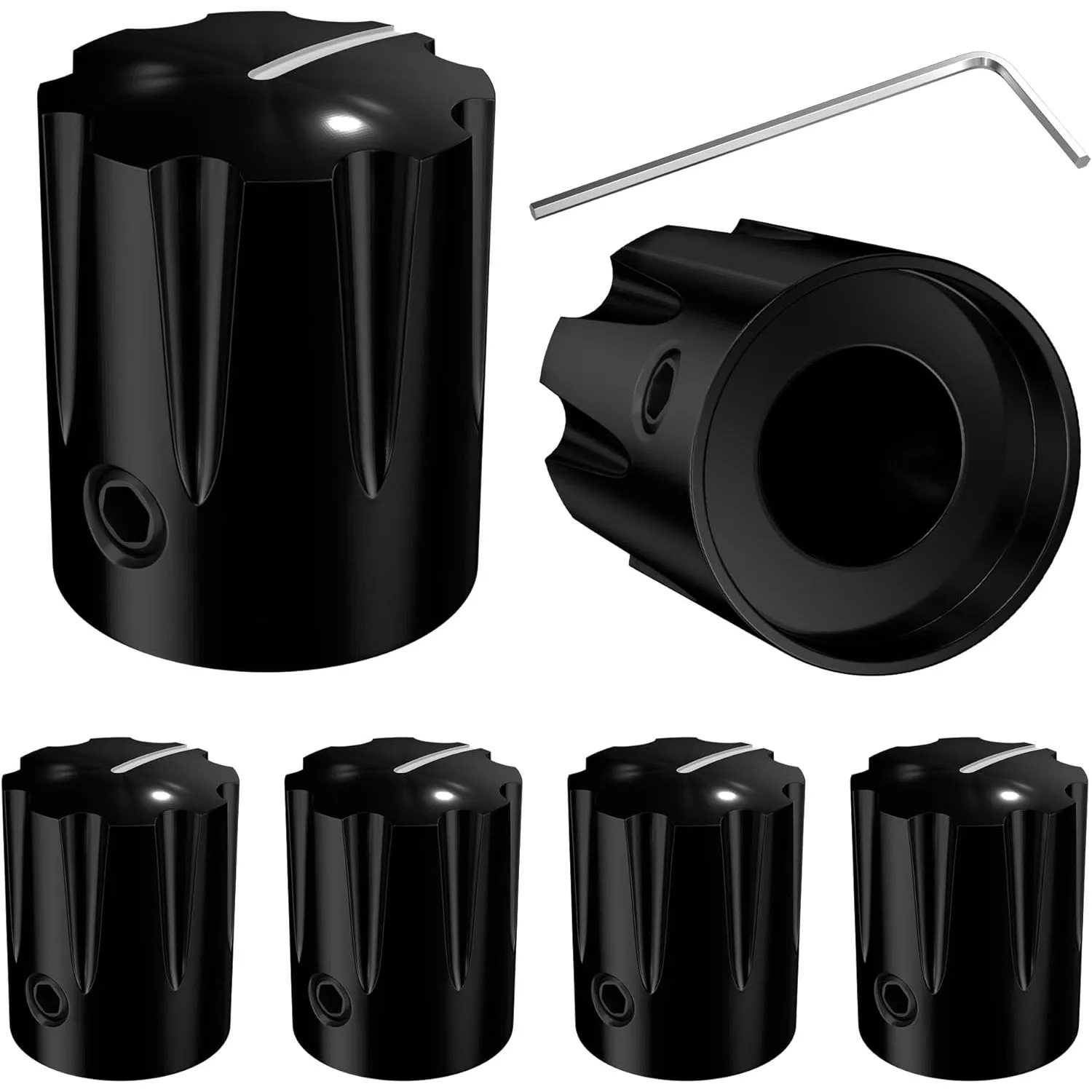 DaierTek 5PCS Gitarre Pedal Knopf Metall 6,35 MM Potentiometer Knopf 1/4 Welle Control Knopf Schwarz Aluminium Apilifier knopf mit Schraube Image