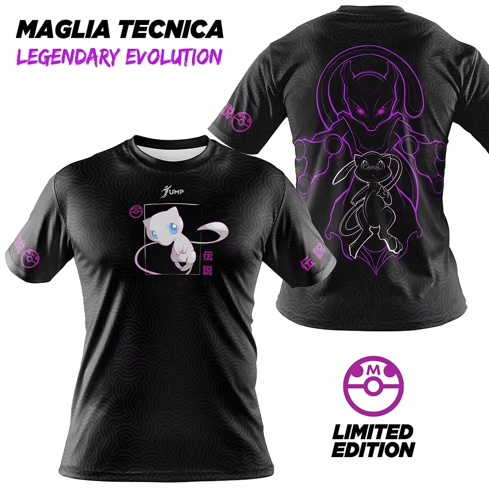 Bandai Pocket Monster Psychic-type Mew & Mewtwo Anime Allover Print T-Shirt für Erwachsene und Kinder, Familie, Sommer, schnell trocknend, weich, leicht Image