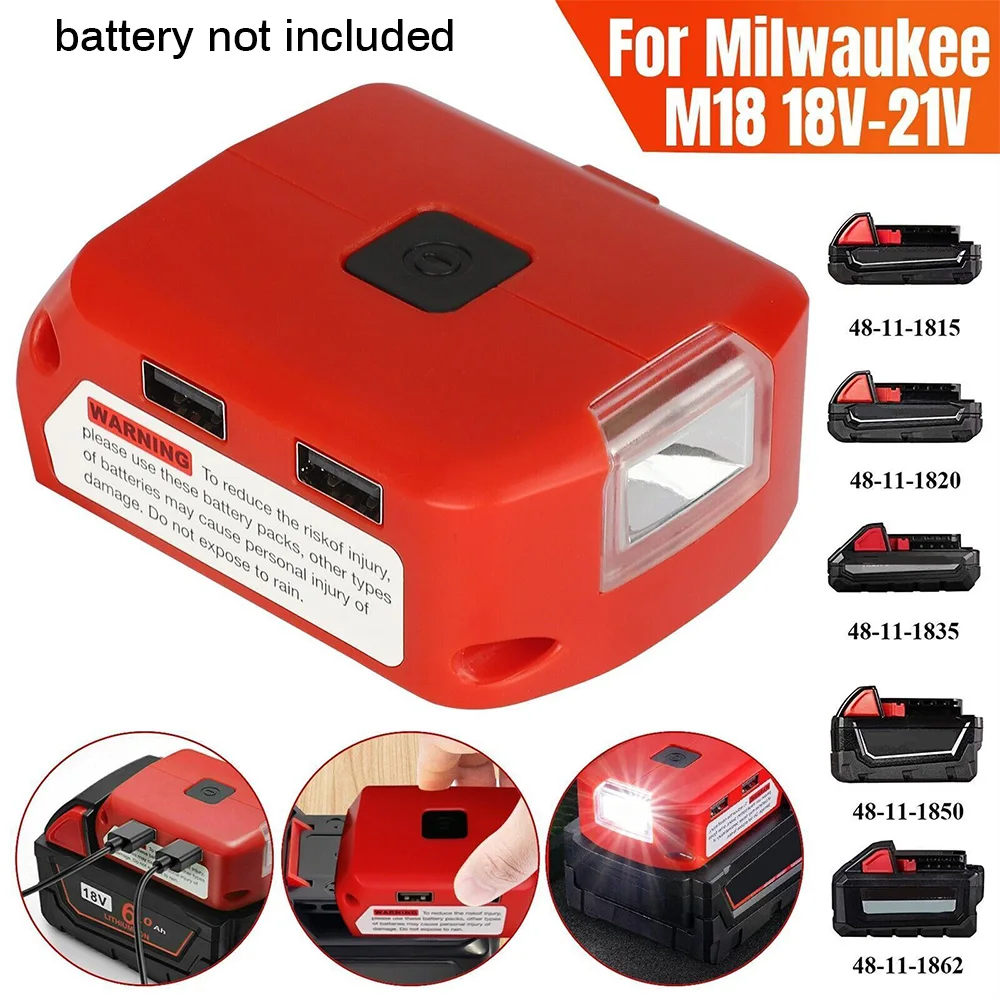 Adapter LED Licht Arbeits Lampe Taschenlampe USB Handy Ladegerät DC 12V Ausgang Für Milwaukee 18V Li-Ion batterie M18