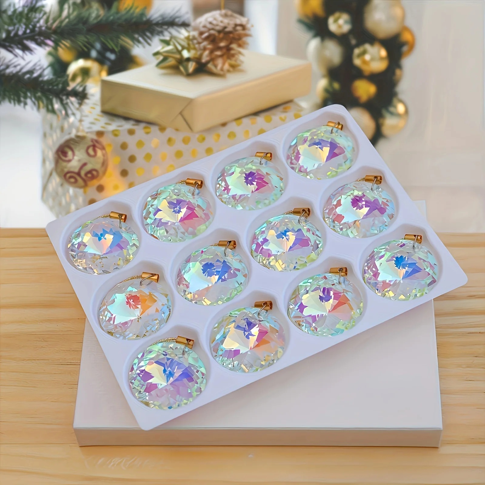 12 Stück Glaskristalle, 30 mm Durchmesser, Weihnachtsbaumschmuck, Weihnachtsgeschenke, keine Box, perfektes Geschenk Image