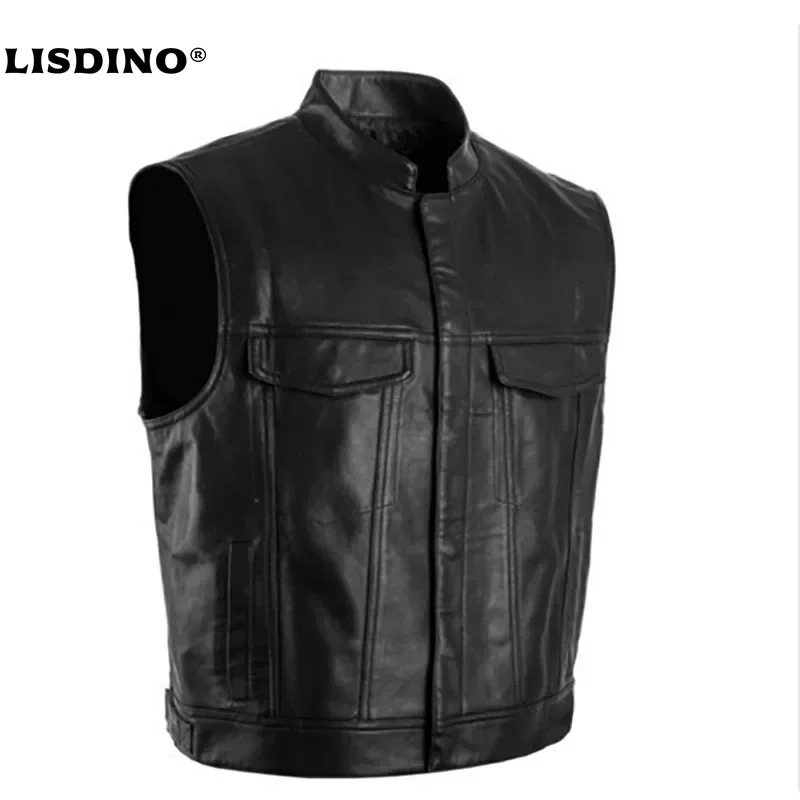 Männer Weste Schwarz Biker Motorrad Hip Hop Weste Männlichen Faux Leder Punk Frühling Ärmellose Leder Weste Plus Größe Lose Beiläufige