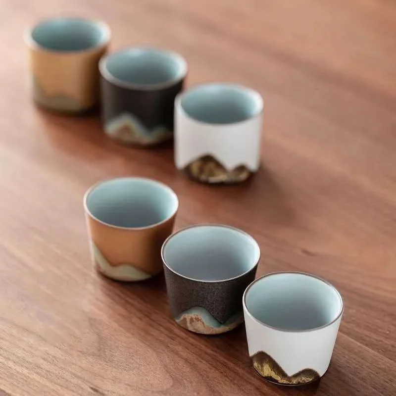 50 ml/55 ml Handgezeichnete Bergform Teetasse Retro Keramik Teetasse Kung Fu Teeset Kaffeetasse Kleine Wassertasse Porzellan Teegeschirr Image