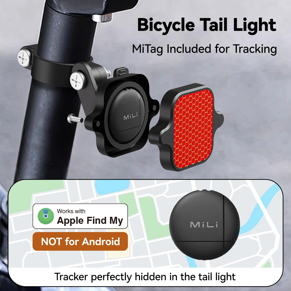 Mili Air Tracker Tag mit Fahrrad-Rücklicht, Bluetooth-Artikelfinder, kompatibel mit Apple Find My APP (nur iOS), Locator für den Außenbereich Image