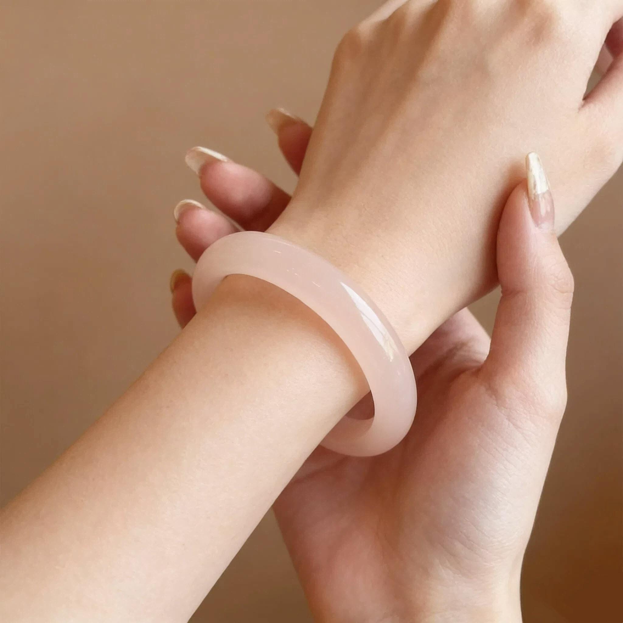 Bracciale rigido in giada naturale per donna, bracciale in vera giada, bracciale rigido in giada rosa, eleganti gioielli in giada, bracciale rigido mi