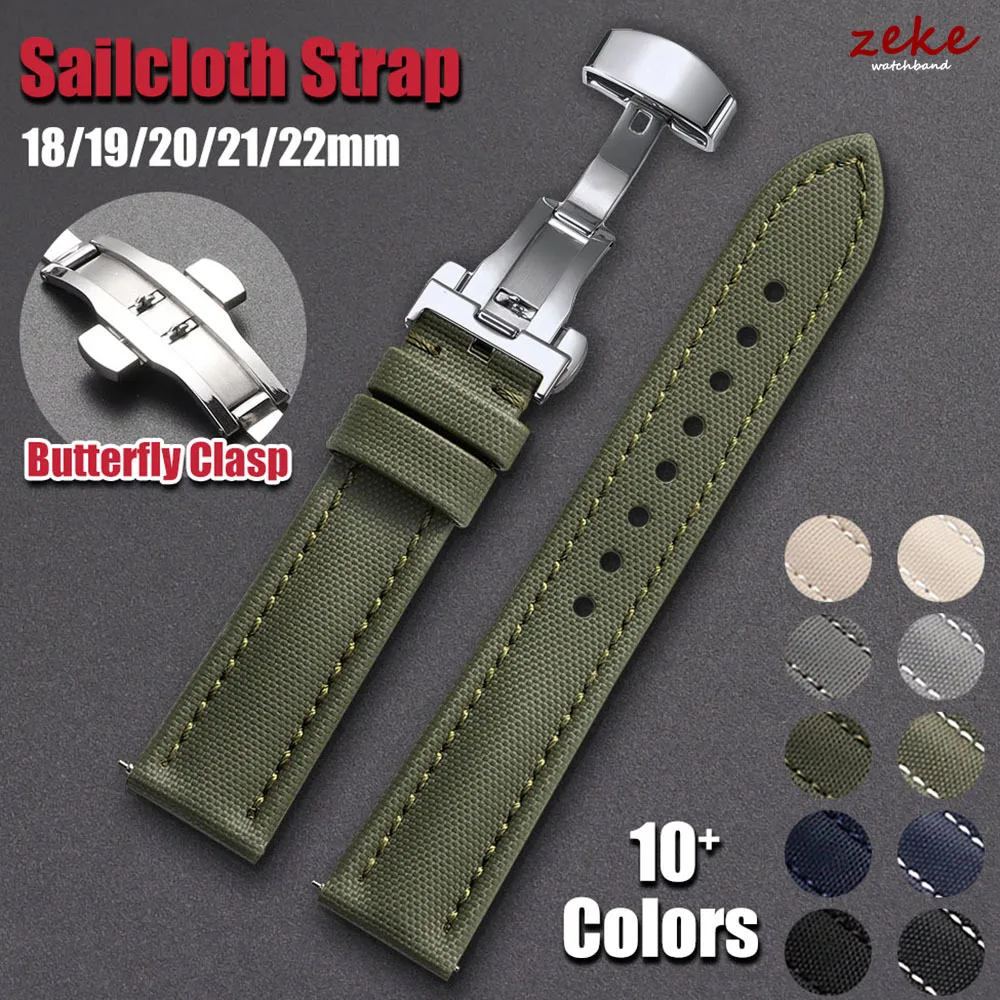 Wasserdichtes Segeltuch-Uhrenarmband, Schmetterlingsschnalle, Segeltucharmband, 18/19/20/21/22 mm, langlebiges Nylon-Schnellverschluss-Armband, Armband Image