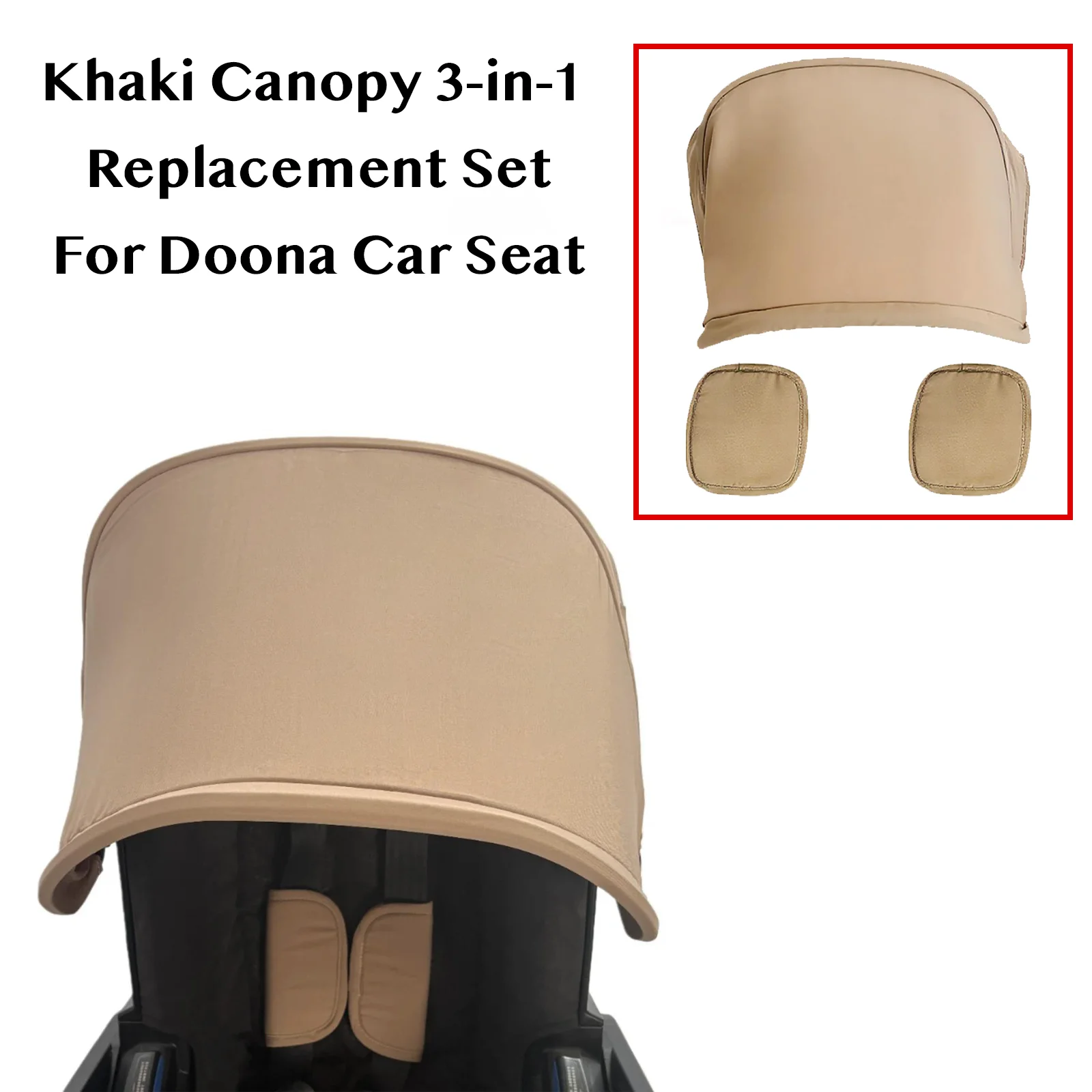 Für Doona Autositz-Kinderwagen Ersatzset - Khaki Verdeck + 2 Schulterpolster, Hautfreundlicher Stoff, Passgenau Image