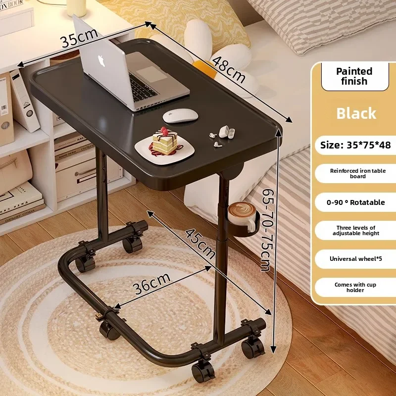 Exquisite Haushaltswaren: Nachttisch, abnehmbarer, klappbarer Computertisch, höhenverstellbarer Schreibtisch mit Rollen, kleiner Tisch für Wohnzimmer und Sofa Image