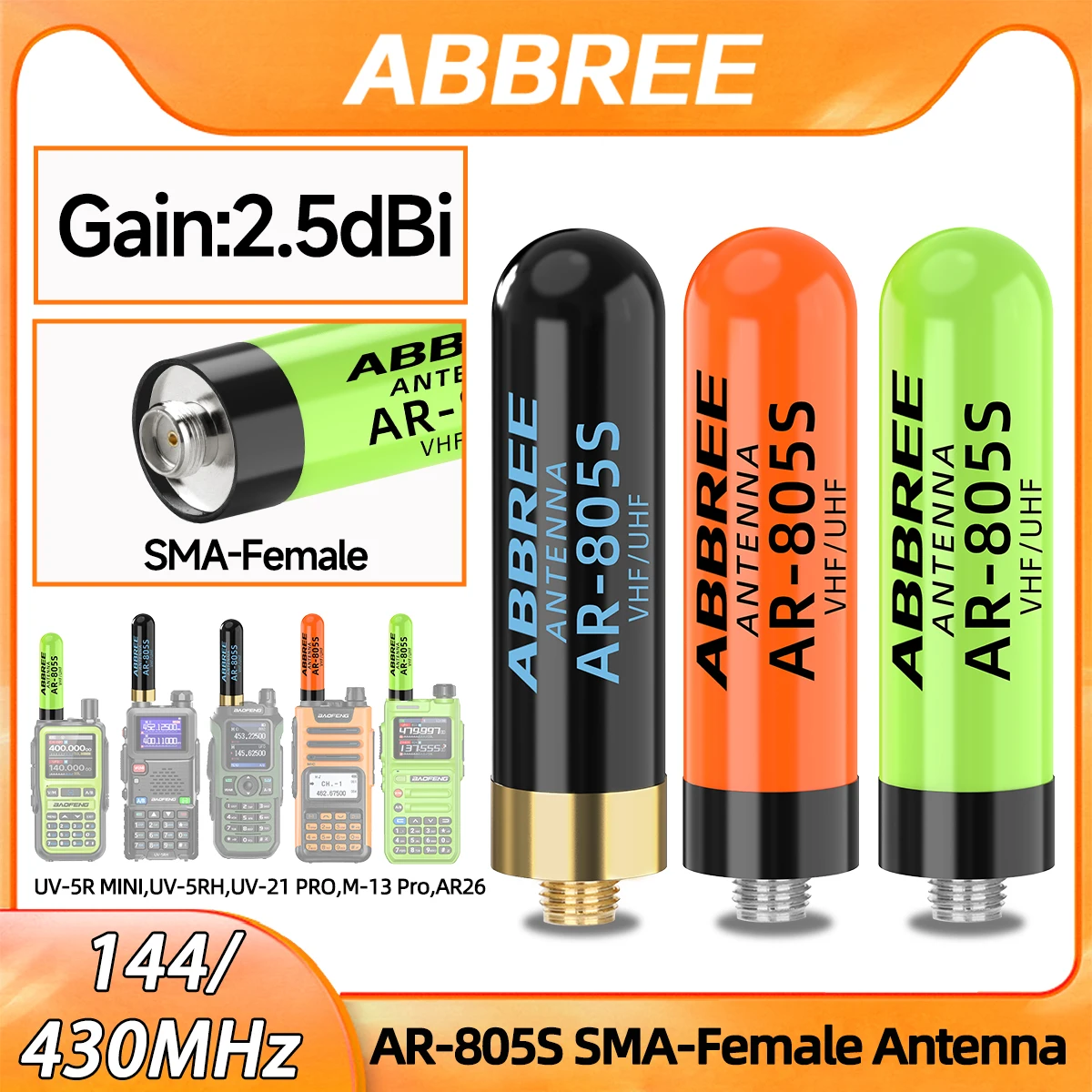 ABBREE AR-805S Mini Walkie-Talkie Antenne SMA-Buchse Dualband Hochleistungsantenne für Baofeng BF-888S UV-5R UV-21 PRO Amateurfunk Image