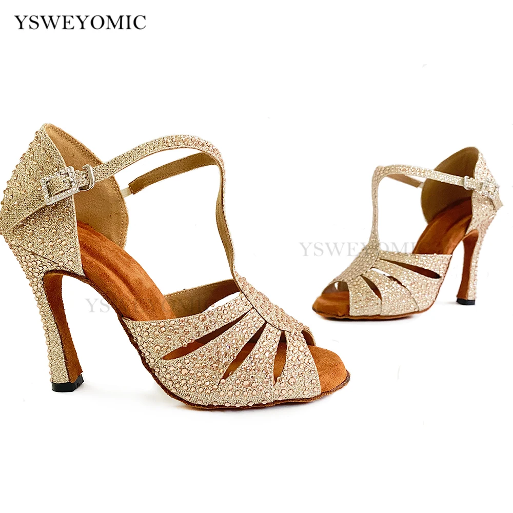 Hohe Ferse Tanz Schuhe Champagne Strass Farben 2021 Neue Arten Weichen Einlegesohle Social Dance Latin Salsa Dance Schuhe Frauen