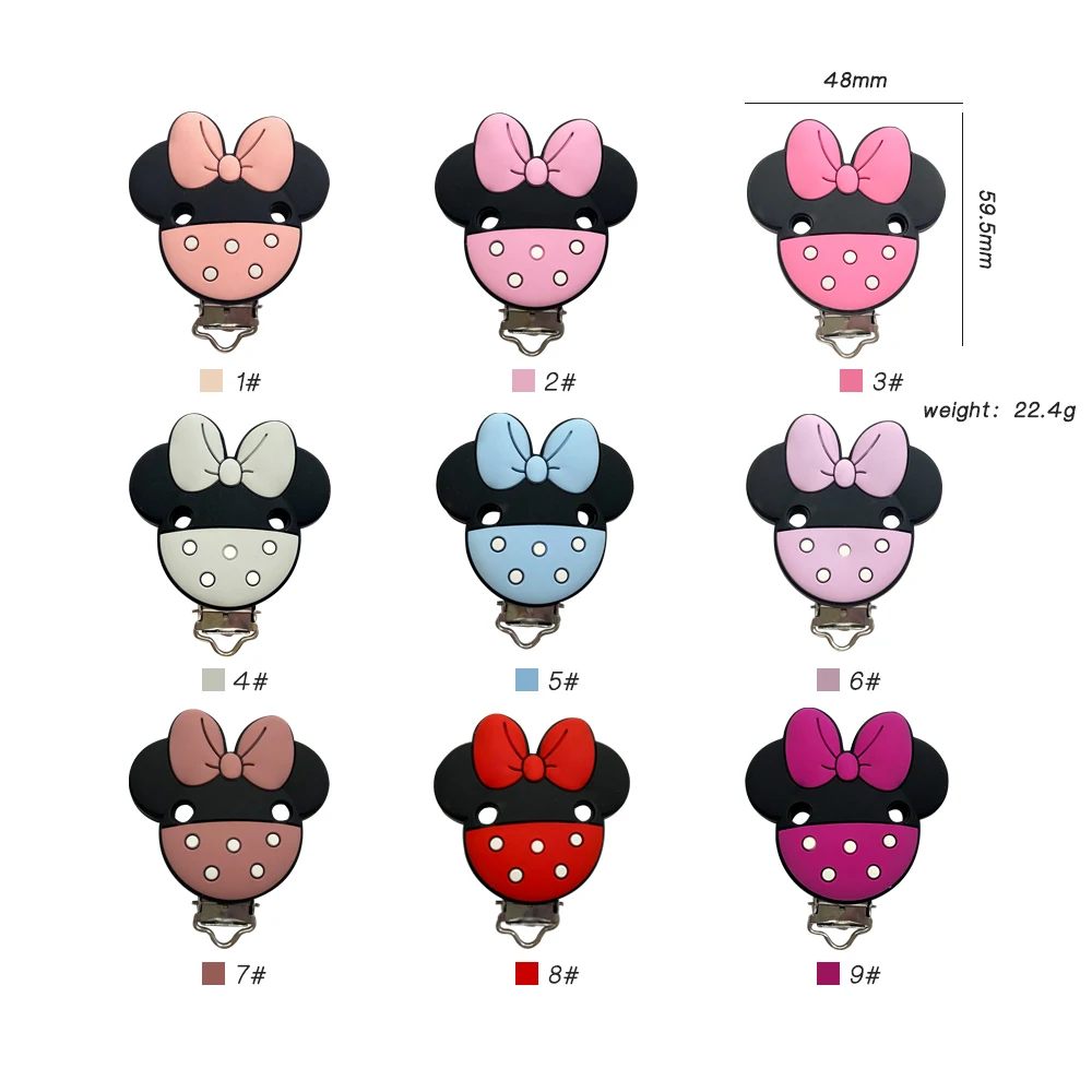 3 stücke Silikon Minnie Baby Schnuller Clip Food Grade Beißringe Für Baby DIY Baby Schnuller Pflege Schnuller Kette Zubehör Image