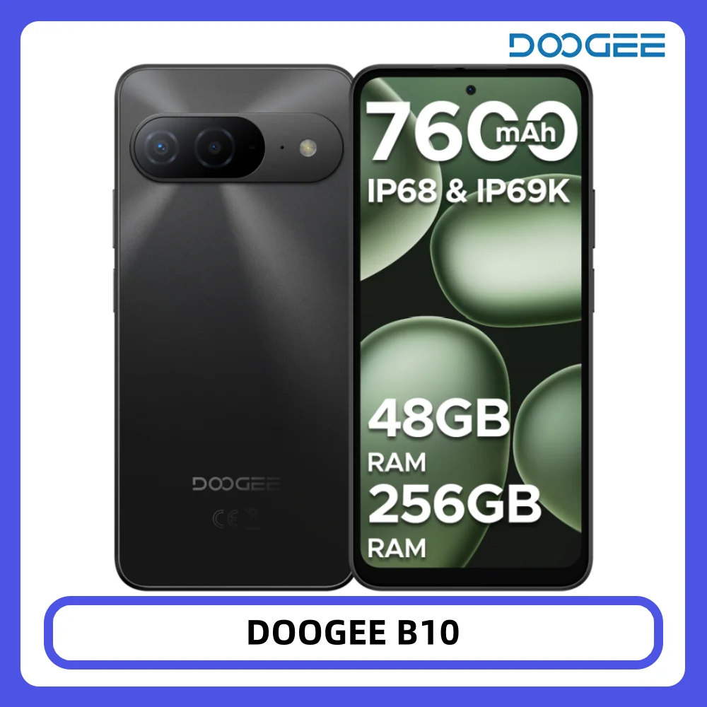 DOOGEE B10 Handy, Smartphone IP68 Wasserdicht Android 16 6,63 Zoll Helio G100 7600 mAh Akku 48 GB RAM (6+42) 256 GB ROM Google Pay unterstützt Image