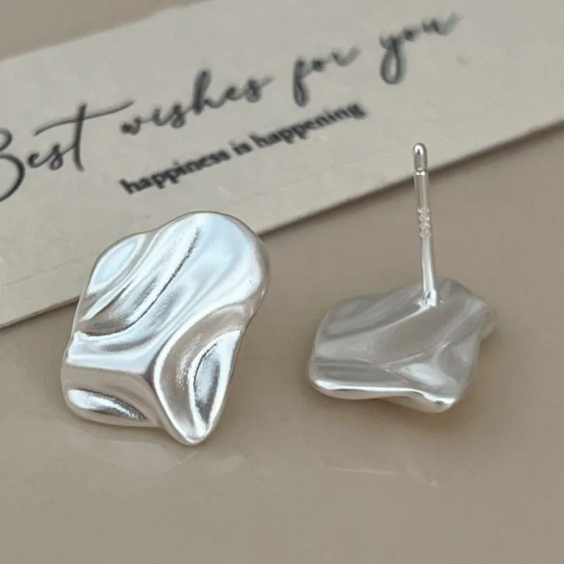 925 Sterling Silber Unregelmäßige Bolzen Ohrring für Frauen Vintage Geknitterte Zuckerguss Punk Rock Schmuck Party Geschenk Dropshipping