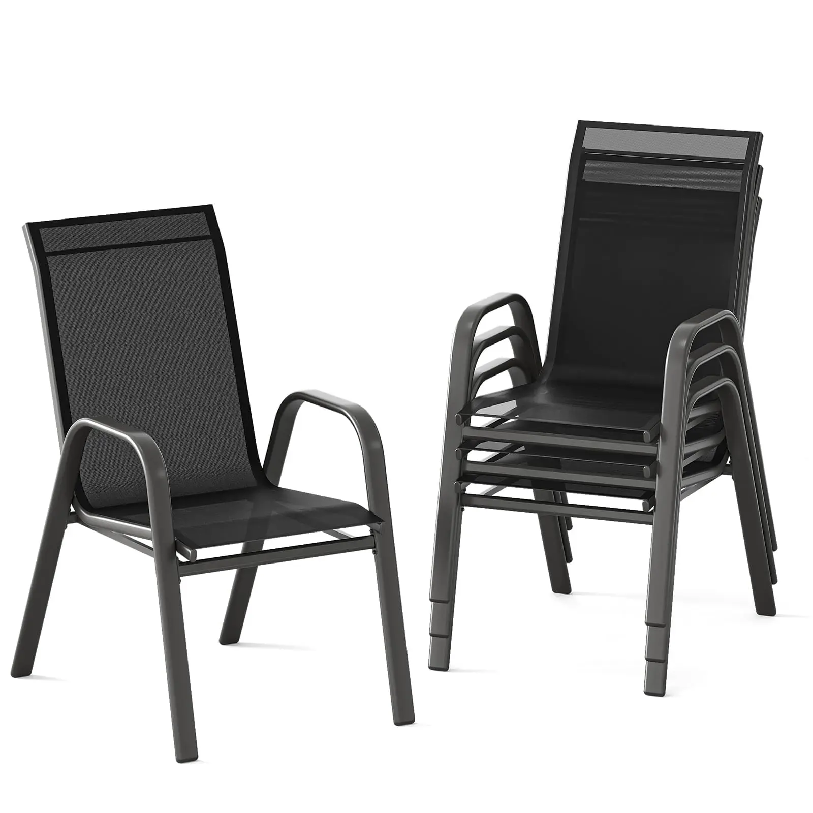 4er-Set stapelbare Gartenstühle, wetterfester Textilene-Gartenstuhl mit Armlehne für Wohnzimmer, Terrasse, Tragkraft 136 kg