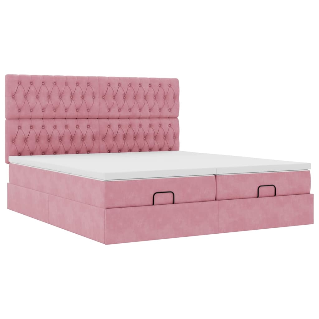 vidaXL Ottoman-Bett mit Matratzen Rosa 180x200 cm Samt Image