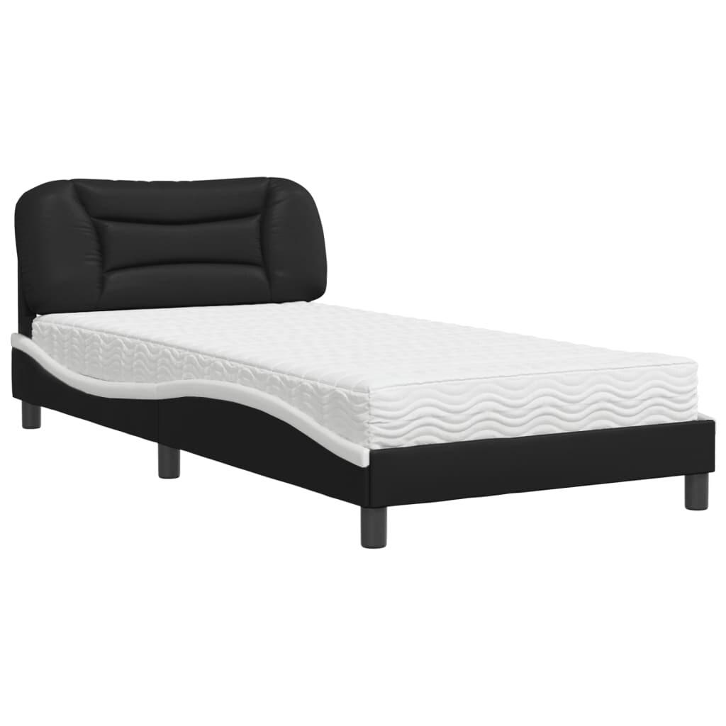 vidaXL Bett mit Matratze "Hvar" Schwarz und Weiß 100x200 cm Kunstleder Image