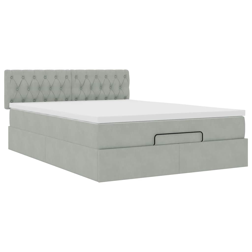 vidaXL Ottoman-Bett mit Matratze Hellgrau 140x190 cm Samt Image