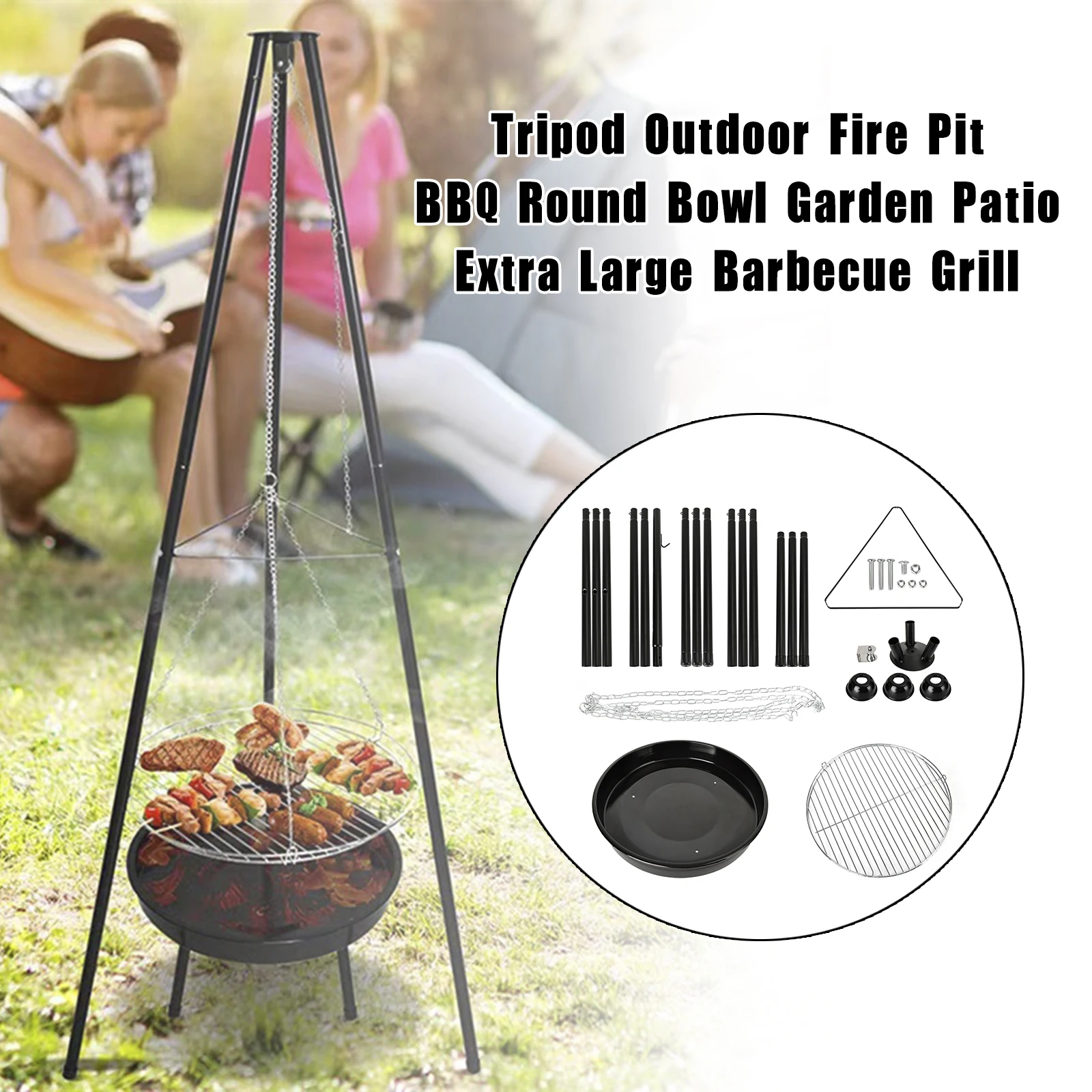Artudatech Dreibein-Feuerschale für Draußen, Runde Grillpfanne für Garten und Terrasse, Extra Großer Barbecue-Grill Image