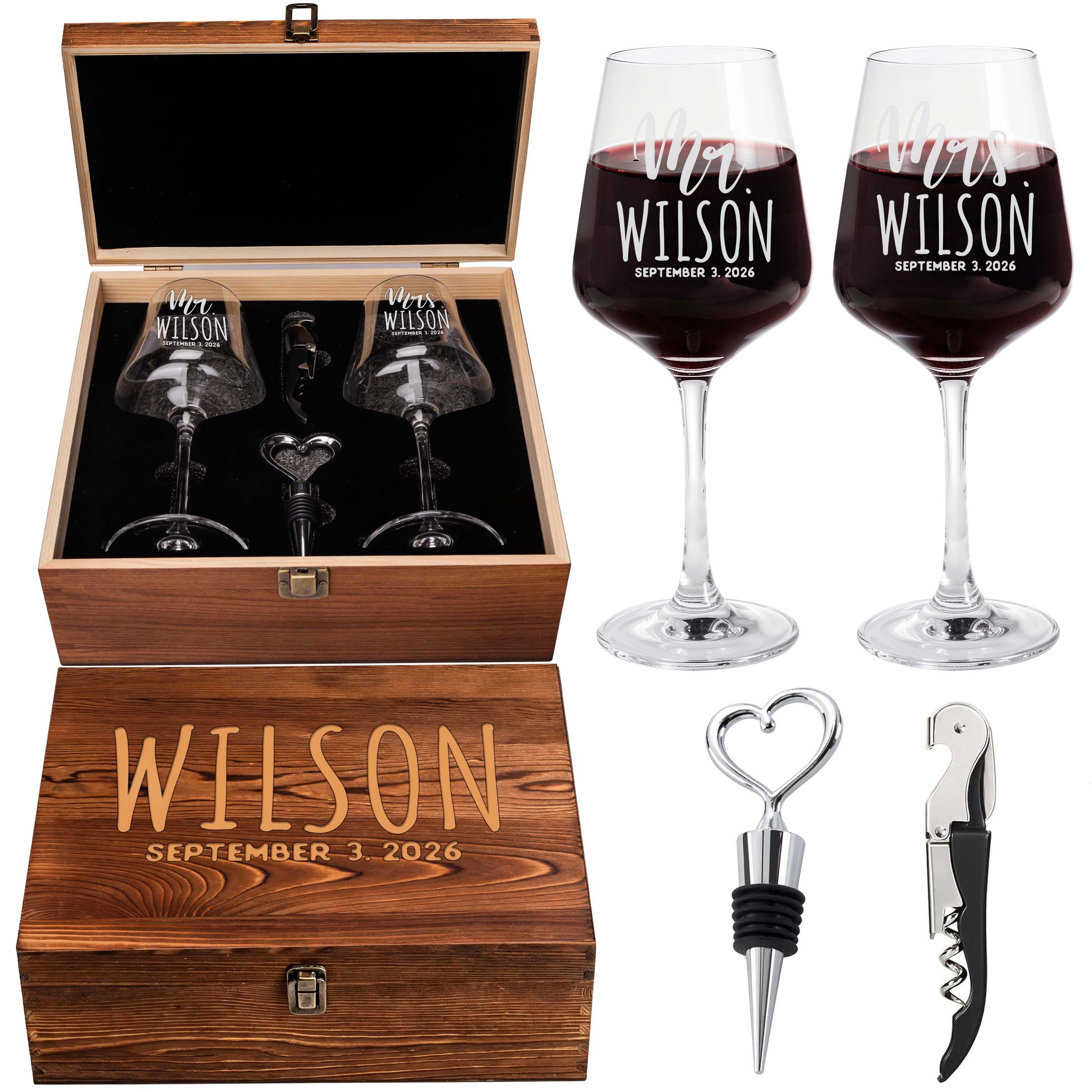 Set di 2 coppie di sposi personalizzati con nomi e data incisi per matrimonio, sposa e sposo, bicchieri da champagne personalizzati con scatola di leg