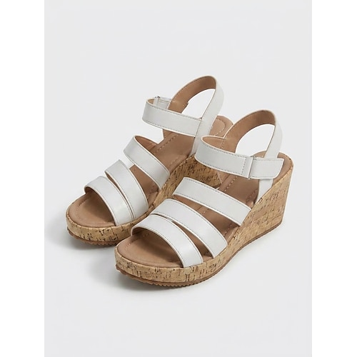 Silberne Metallic-Keilsandalen für Damen – modische Plateau-Sandalen mit mehreren Riemen und Korksohle verstellbare Schnalle für Outdoor-Urlaube und Strandresorts Sommerreiseoutfits Image