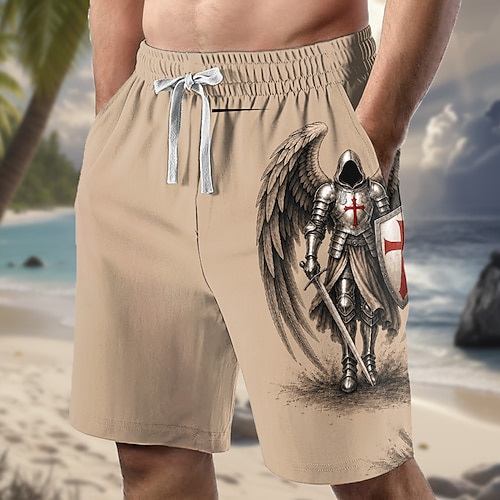 Herren Tempelritter Kreuz Sweat-Shorts Strandshorts Frottee-Shorts Mittlere Taille Religiös Täglich Streetwear Ferien 3D-Druck Elastischer Kordelzug in der Taille Designer Bekleidung Image