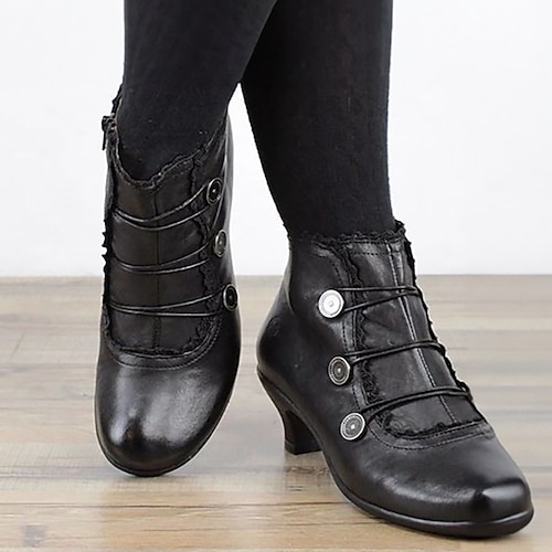 Damen Stiefel Knopfstiefel Übergrössen Stiefeletten Täglich Feste Farbe Stiefeletten Stiefeletten Blockabsatz Runde Zehe Elegant Vintage Modisch Kunstleder Schnalle Schwarz Rosa Marinenblau Image