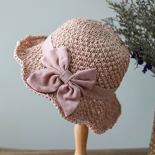 Eleganter, handgefertigter und faltbarer Strohhut mit Schleife, ideal für den Sommer und den Strand. Breite Krempe mit UV-Schutz, lässiger Sonnenhut in Kuppelform für Damen. Image