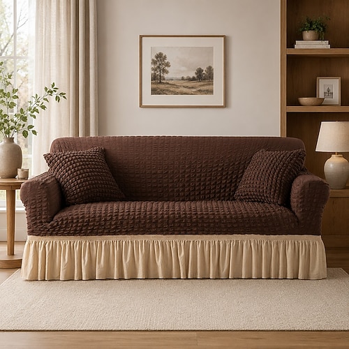 Sofahusse Einfarbig / Gestreift Garngefärbt / Plissiert Seersucker / Polyester Überzüge Image