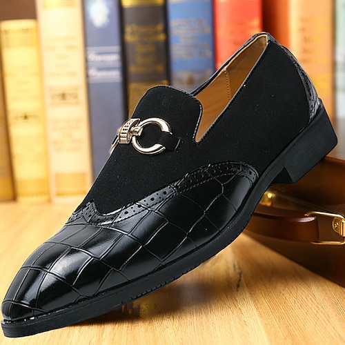 Grüne Loafer aus Kunstleder für Herren mit Krokodilmuster und goldener Schnalle – stilvolle formelle Schuhe für Büro, Business und Freizeit Image