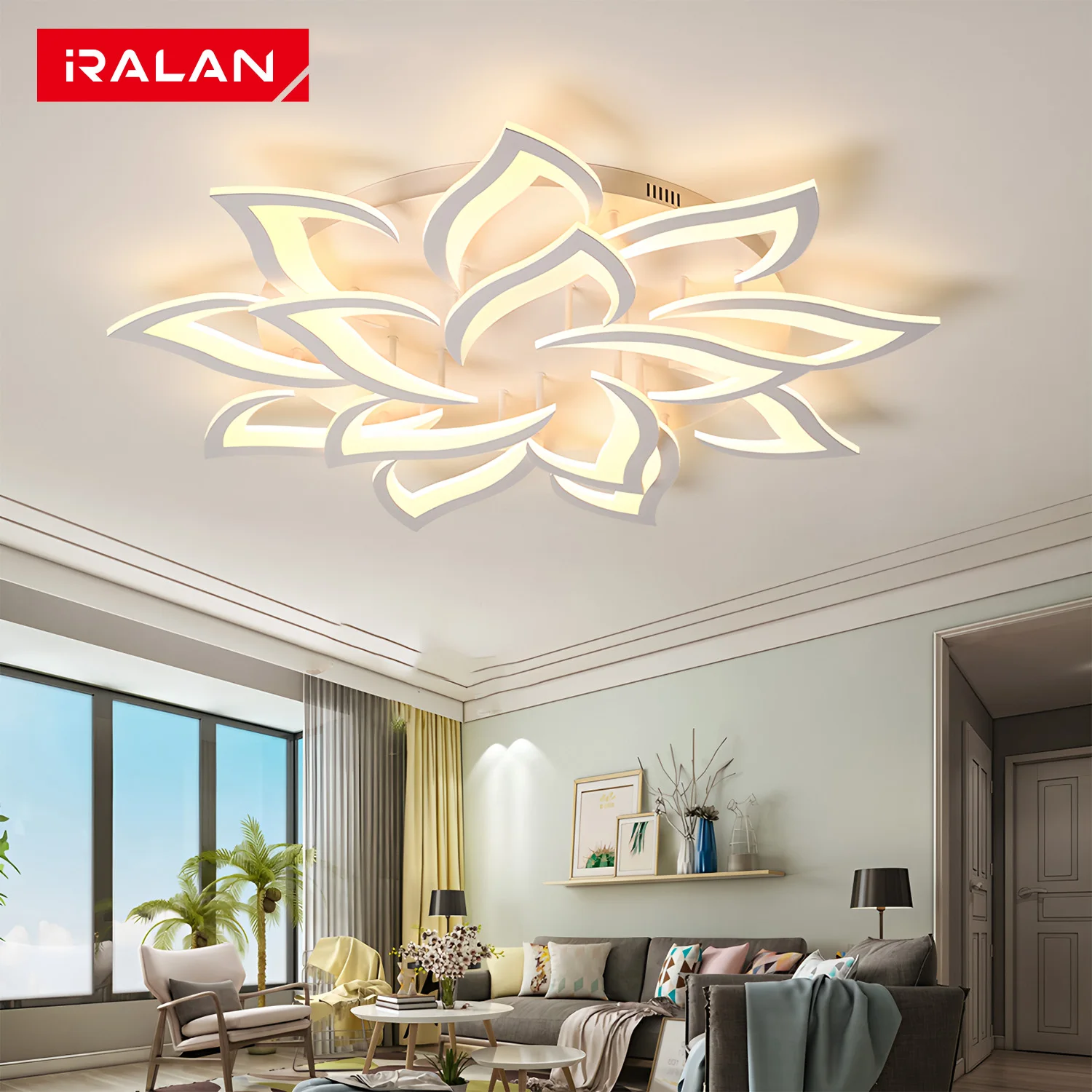 IRALAN Nordic Minimalistische Deckenleuchte mit Fernbedienung Wohnzimmer Moderne kreative Blütenblatt Design Deckenleuchte Leuchte Schlafzimmer