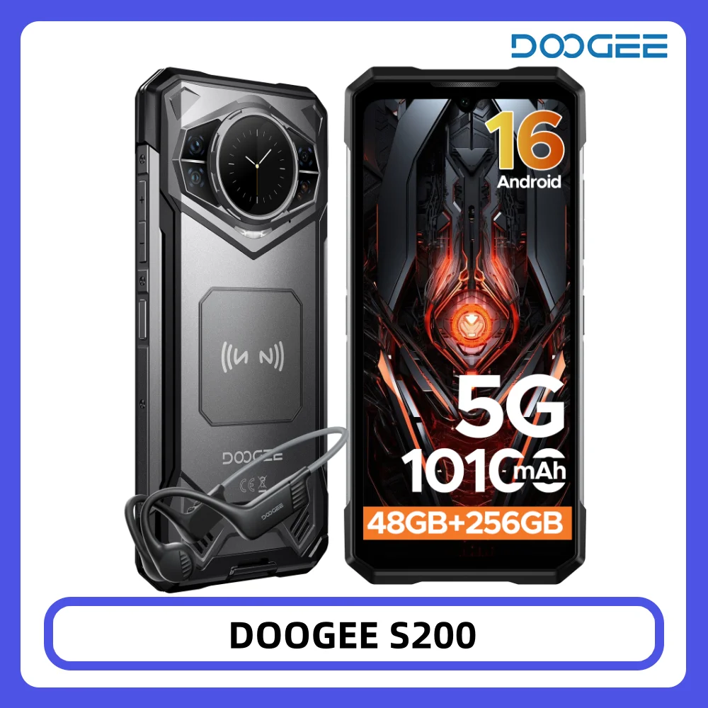 DOOGEE S200 Robustes Smartphone 48GB + 256GB Dimensity 7050 6,72 Zoll 120Hz Display 100MP Kamera 10100mAh Akku NFC Android 16 Smartphone Image