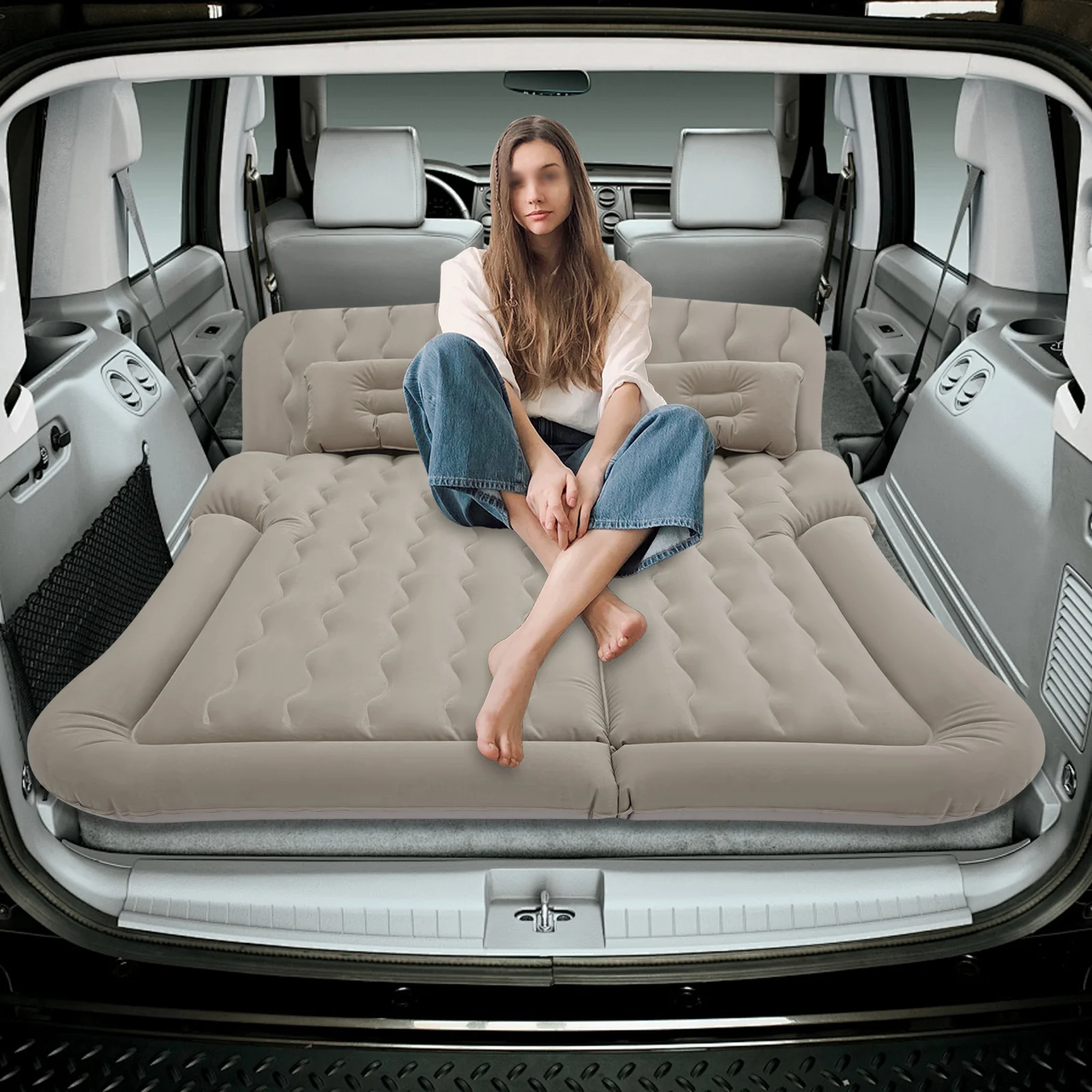SUV-Luftmatratze mit Kissen, verdicktes aufblasbares Autobett-Set, für bequemes Camping und Reisen, zum Schlafen für Roadtrip und im Freien