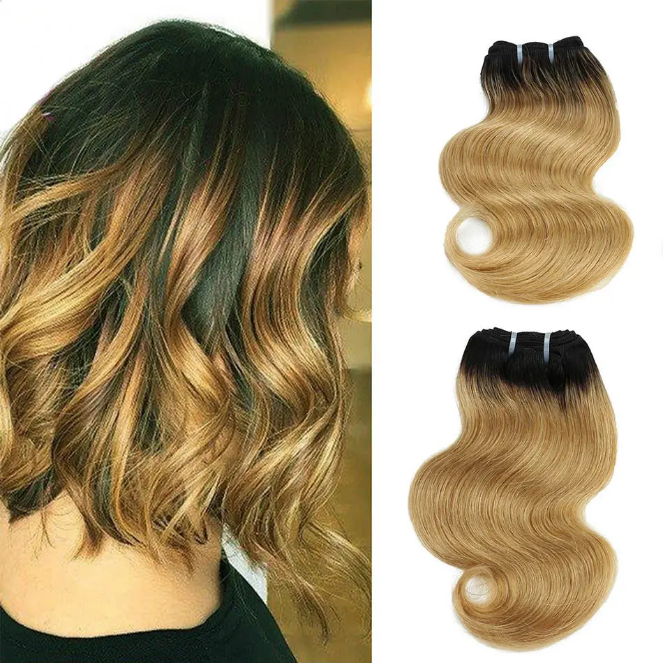 Highlight Ombre Körper Welle Menschliches Haar Bundles 100% Natürliche Remy Menschenhaar Extensions 8 Zoll 50 gr/teile kurze bob perücken stil Image