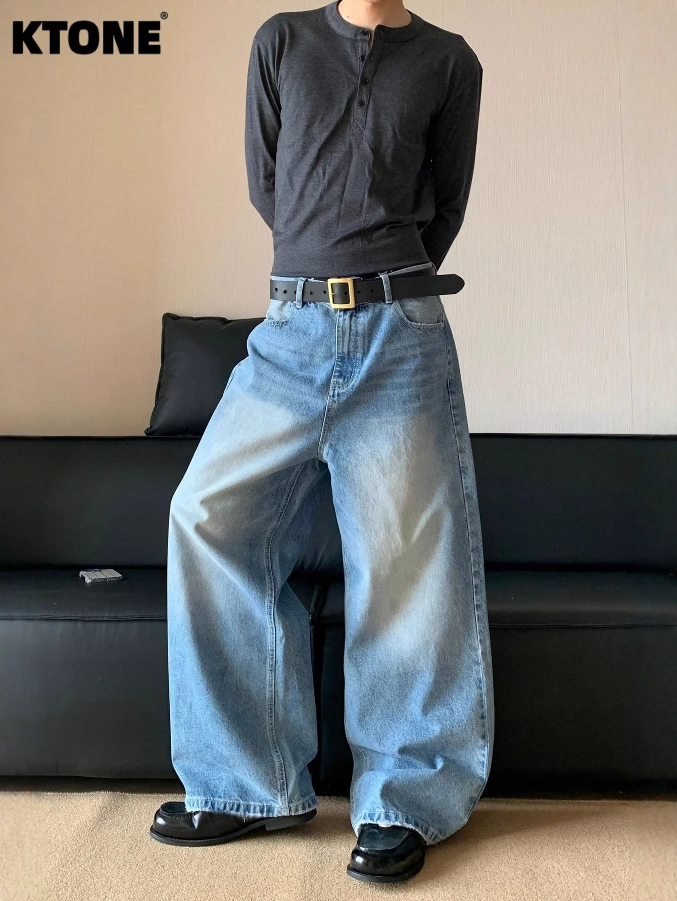Retro-Jeans, unisex, blau, Baggy-Hose im Hip-Hop-Stil, Original Drip, ohne Zubehör oder Gürtel.