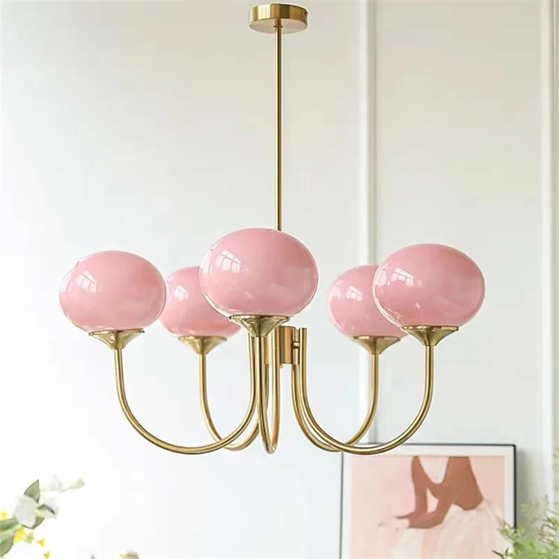 Mitte des Jahrhunderts rosa Glas Kronleuchter kreative Bauhaus Licht Kunst schönes Wohnzimmer Schlafzimmer Hotel Vintage Mädchen